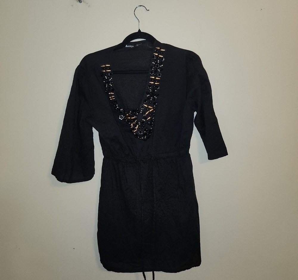 Raviya Black Cover Up Dress with Beaded V-Neck